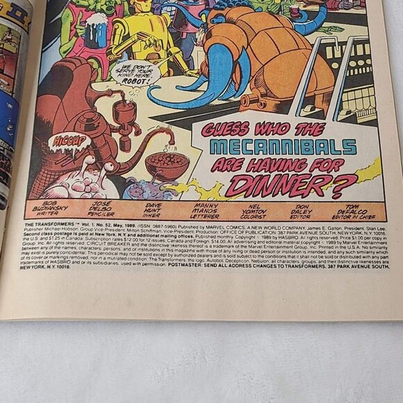 Transformers 52 Marvel Comics 1989 FN/VF 7.0 Mecannibals - Picture 4 of 16